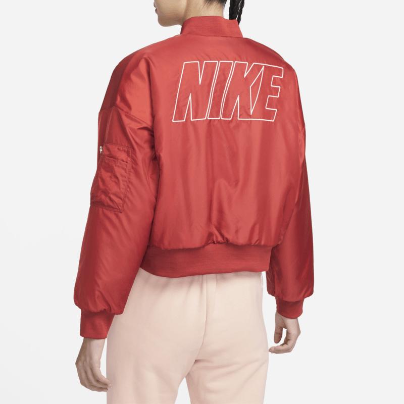 Nike Ensfarget ståkrage reversibel avslappet jakke i fuskepels damejakker rød FB8693-832