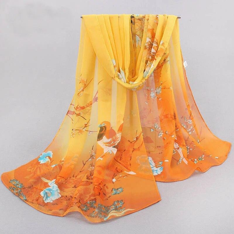 Spring Summer Printed Chiffon Silk Magpie Scarf Compact Lightweight Scarf Travel Sun Protection Scarf Shawls Wraps For Women