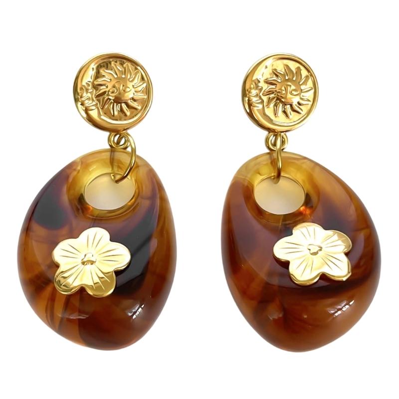 Unique Floral Design Stainless Steel Resin Earrings Allergy Proof Lightweight Elegant Jewelry Gift 1