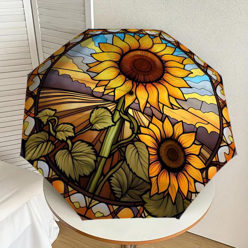 

1pc Sunflower Stained Glass Window Umbrella with Plastic Handle,Suitable for All Seasons Home Travel Outdoor UmbrellaDD879