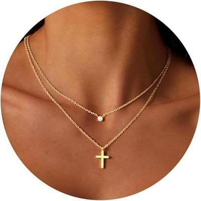 Elegant Gold Multi-layer Zircon Cross Necklace - 2025 New Style Party & Festival Jewelry Gift for Women