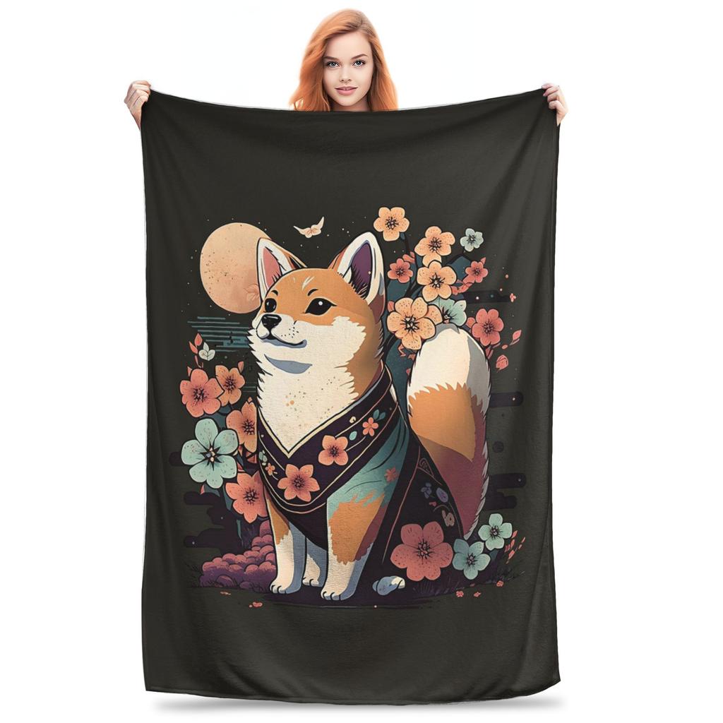 Minimalist Shiba Inu Design Lovely Cute Dogs Blanket Portable Flannel Sofa Throw Blanket for Home Bedroom Throws Bedspread Quilt