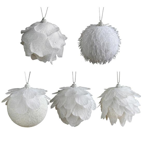 8CM White Foam Christmas Ball Ornament Snowy Holiday Decoration Lightweight Sequin Xmas Tree Hanging Pendant for Home New Year