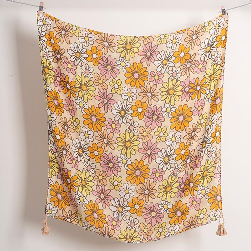 Spain Lovely Branch Floral Tassel Viscose Shawl Scarf High Quality Wrap Pashmina Stole Bufandas Muslim Hijab Sjaal 180*90Cm