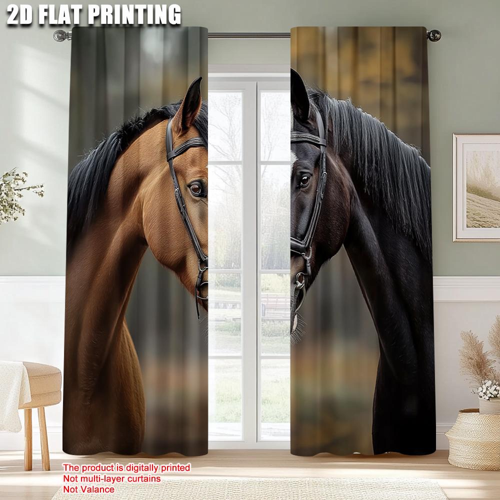 Set Of 2 Minimalist Curtains Print Charming Couple Horse Versatile Fabric Without Rod Festive Ldeal Bedroom Various Curtain Polyester Perfect For