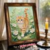 Frameless DIY Pearl Bead Painting Kit Orange Cat Pattern Creative Relaxing Craft Canvas Home Decor Adult Gift