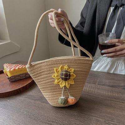 New Straw Bag Women's Bag Flower Oblique Span Girl Sweet Lady Love Seaside Vacation Woven Bag Bucket Bag