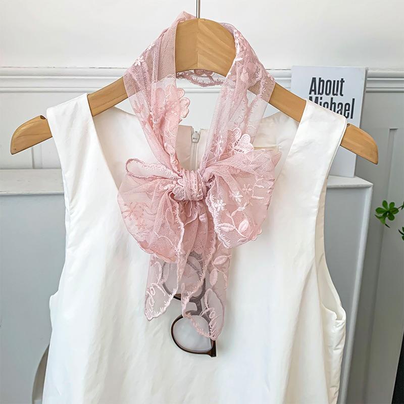 Super fairy retro lace long small silk scarf women's versatile thin small scarf headband streamer