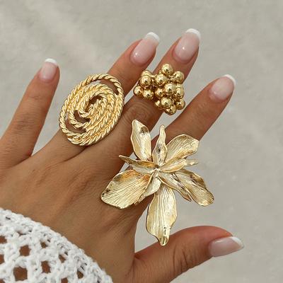 Ingemark Einzigartige Übertriebene Große Blütenblatt-Blumenringe für Damen Vintage Geometrischer Verstellbarer Fingerring Grunge Schmuck Steampunk