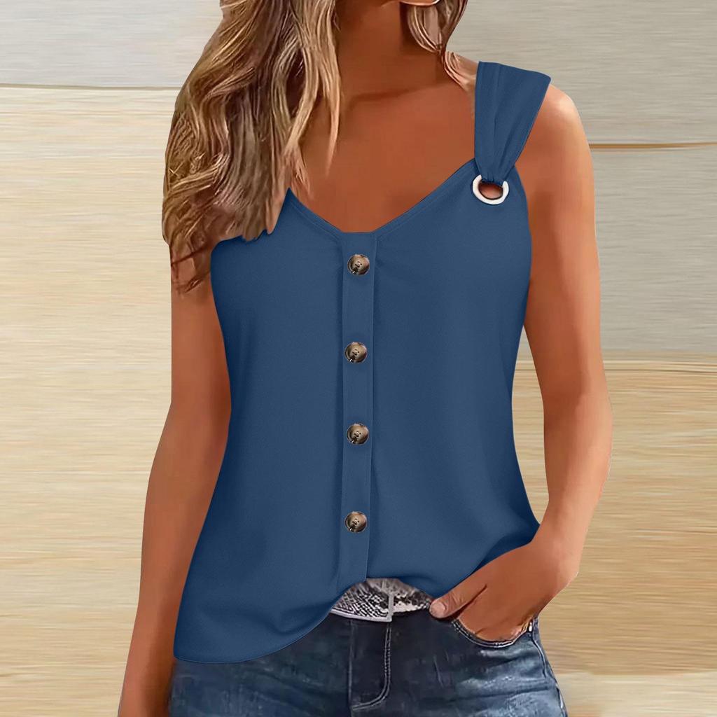 2026 Summer Women's Sleeveless Spaghetti Strap Buttoned Fashion T-Shirt Vest