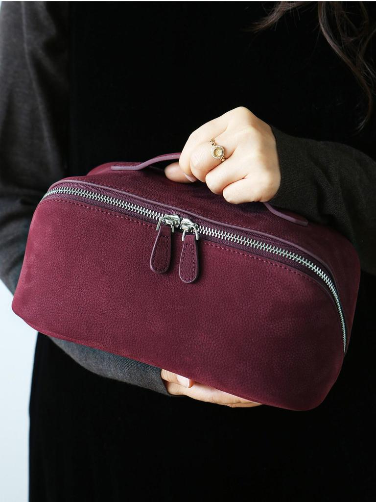 Frosted Genuine Leather Women Cosmetic Bag