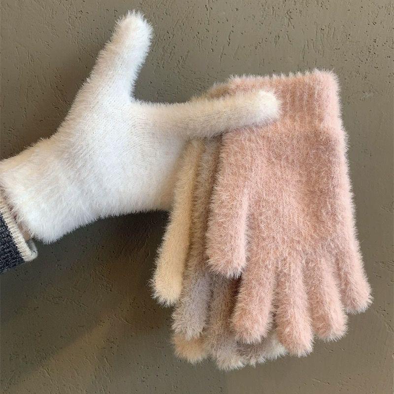2025 Korean Style Cute Plush Women's Winter Gloves - Thickened, Cold-Proof Mink Velvet
