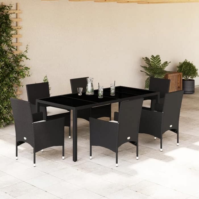 VidaXL Ensemble à manger de jardin et coussins 7 pcs noir rotin acacia 3278541