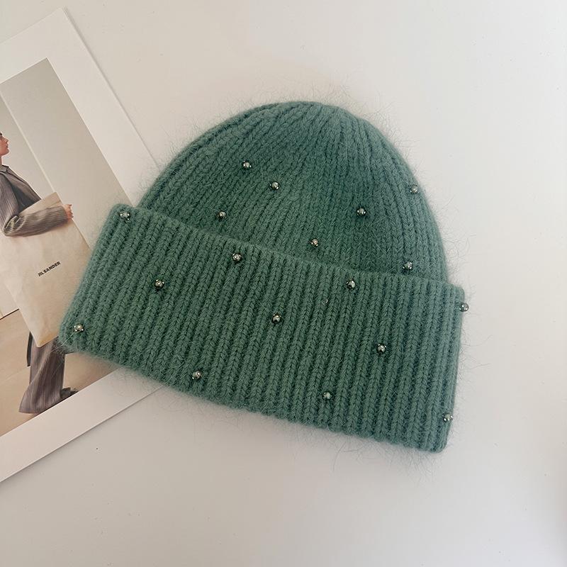 Neuer Perlen-Kaninchenhaar-Strickhut Damen Winter Outdoor Warm Mode Ohrenschützer Wollmütze
