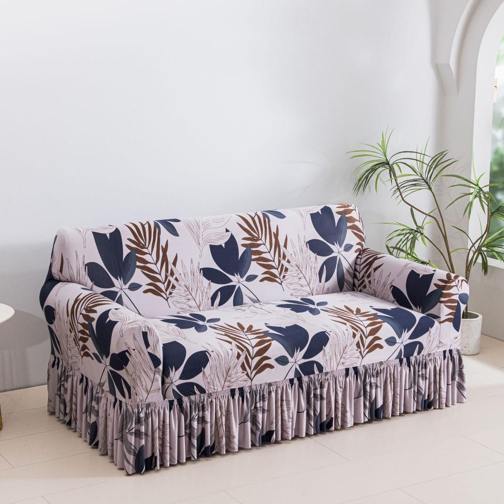 Fashion Print Milk Silk Sofa Cover Stretch Skirted Dustproof Slip Resistant Full Coverage