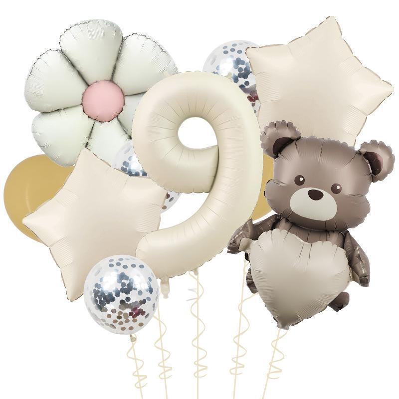 Matte Love Bear Colored Daisies 40 Inch Caramel Cream Aluminum Film Sequins Latex Balloon Birthday Set