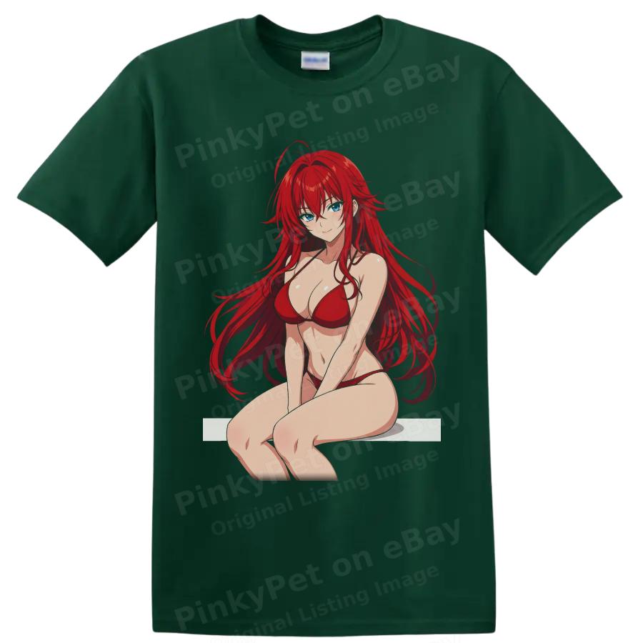 Anime Bikini Woman T Shirt Red Hair Blue Eyes Summer Pinup Art Top Graphic Tee
