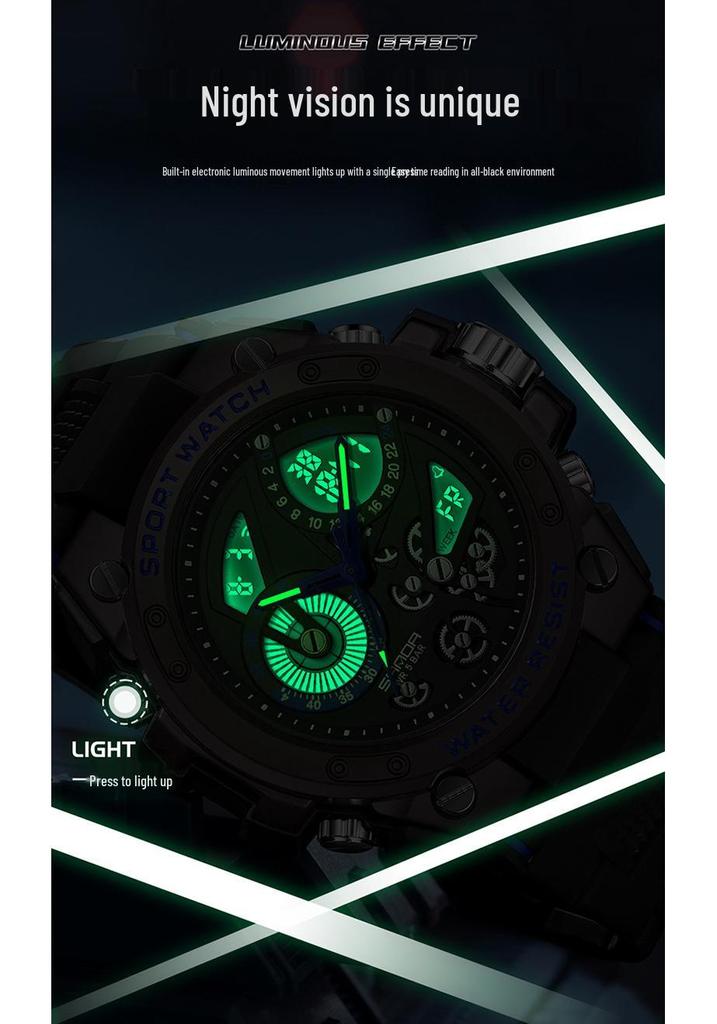 Sanda Men's 3D Dual Display Sports Watch with Night Light and Multi-function Features