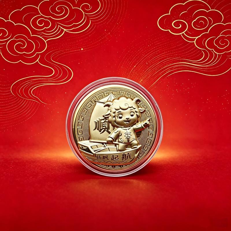 Chinese Zodiac Sheep Gold Color Lamb Commemorative Coin Decoration Metal Crafts Souvenir Medal New Year Collection Gift
