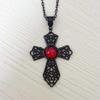 Jun'an Gothic Black Cross Pendant Necklace with Red Gem