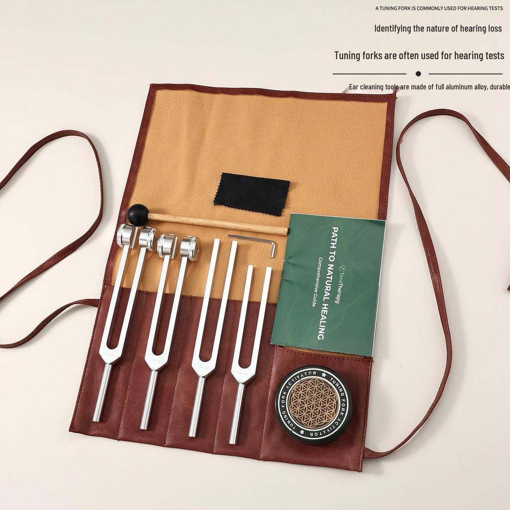 Aluminum Alloy Yoga Sleep Aid Tuning Fork Set with Leather Case