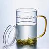 Borosilikat-Tassen Hitzebeständige Glas-Tasse mit Deckel Halbmond-Filter Tee Wasserfiltration Große Kapazität Wasser-Tasse Büro Tee-Tasse