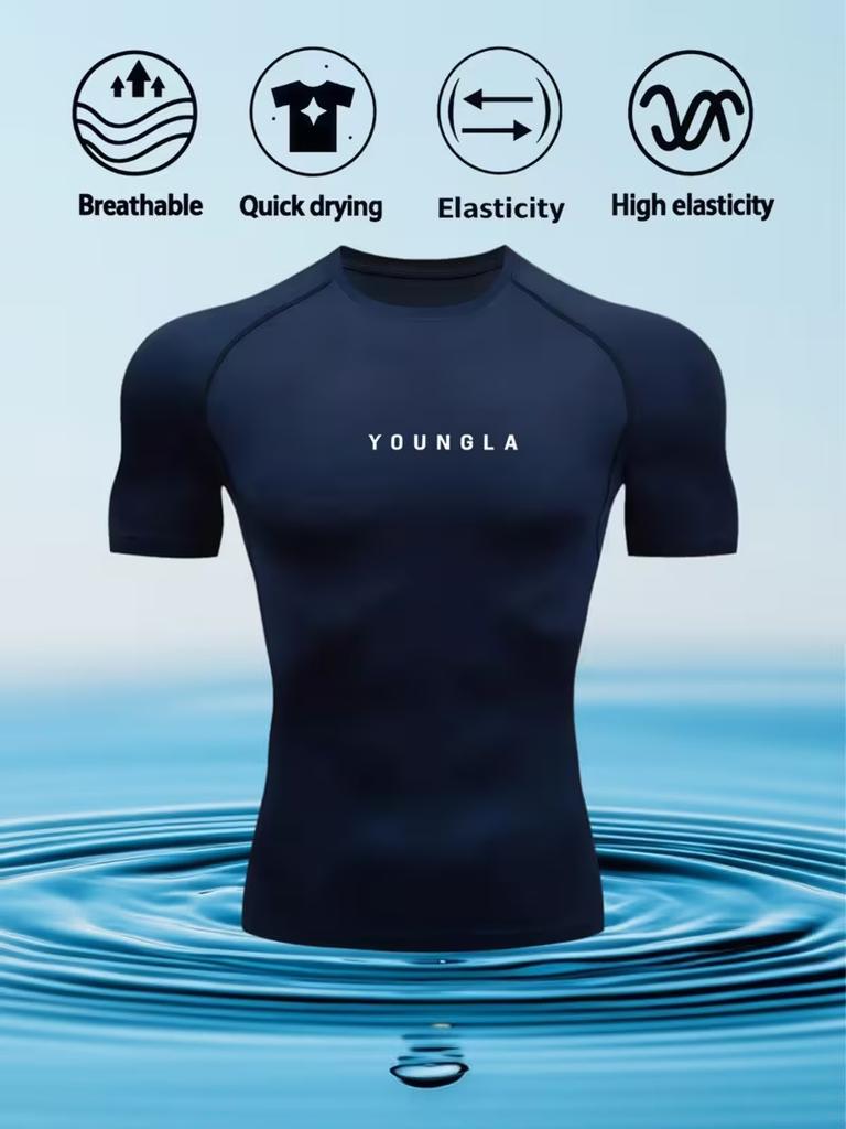 2D printed T-shirt men's summer two-piece sportswear running T-shirt elastic quick-drying sports top sports fitness shirt men's