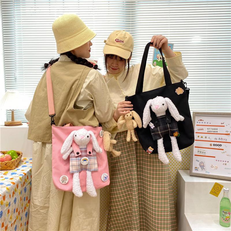 Broken color clearance canvas bag female Japanese cartoon rabbit female large bag student class bag large capacity tote bag