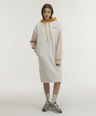 Zwischen A Und B Kapuzenkleid Lang Jersey Fleecegefüttert [Hellgrau]
