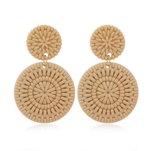 Geometric Rattan Woven Natural Wood Color Acrylic Earrings for Women's Jewelry