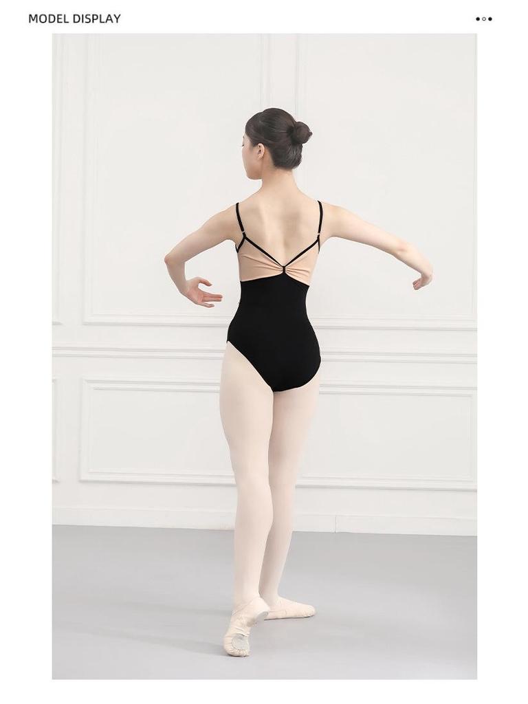 Fushinu Damen Farbblock Geraffte Taille Gymnastiktrikot Ballett Übungskleidung