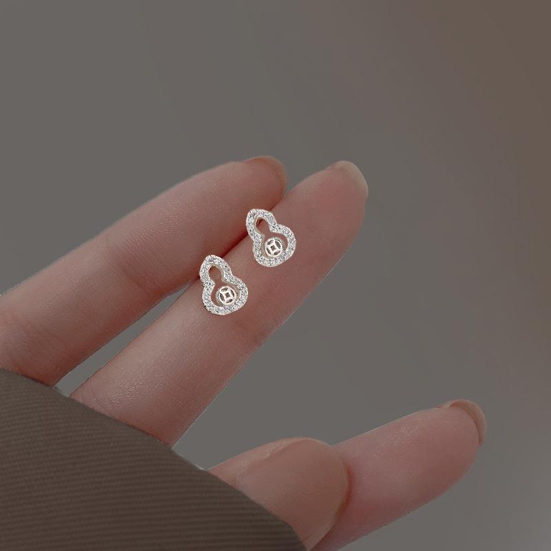 S925 silver plated stud earrings small red book with national tide parity stud earrings mini inset zircon Zhaoci copper money small gourd earrings