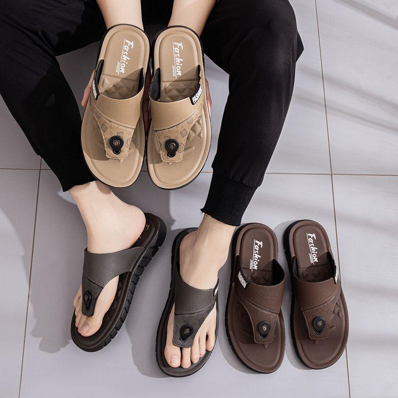 Men's Summer Thick Sole Non-Slip Korean Style Trendy Casual Outdoor Beach Dual-Wear Thong Flip Flops