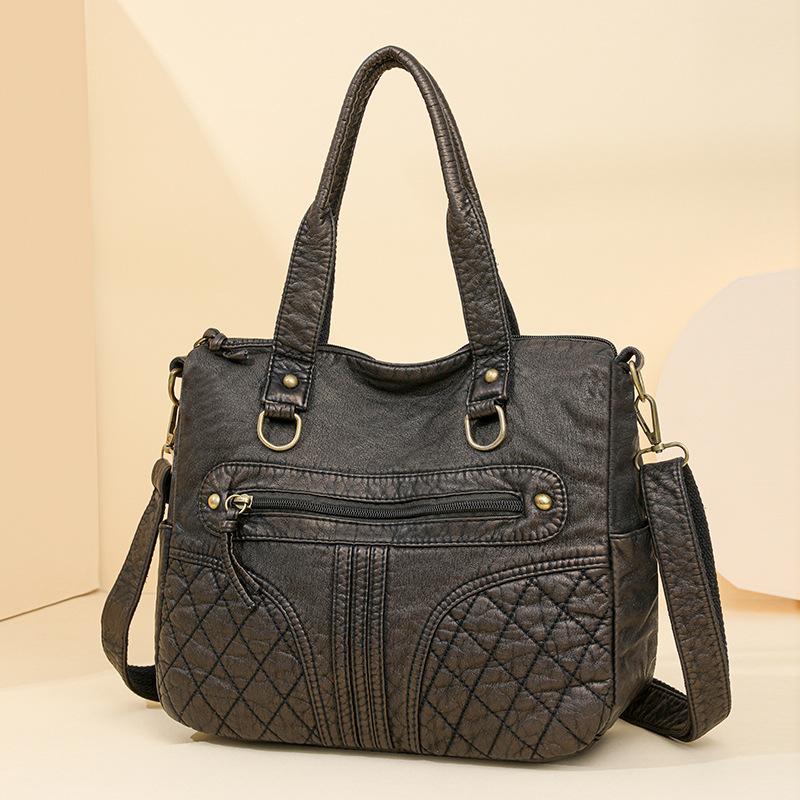 Håndveske med stor kapasitet Mykt skinn Multifunksjonell totebag Vintage dame skulderveske