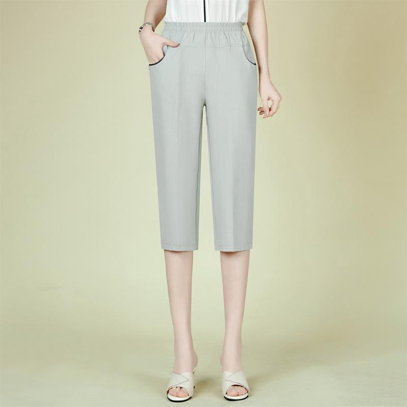 

Mom s Summer Cotton Linen High-Waisted Cropped Pants for Middle-Aged & Elderly Women XL (95-115 lbs)