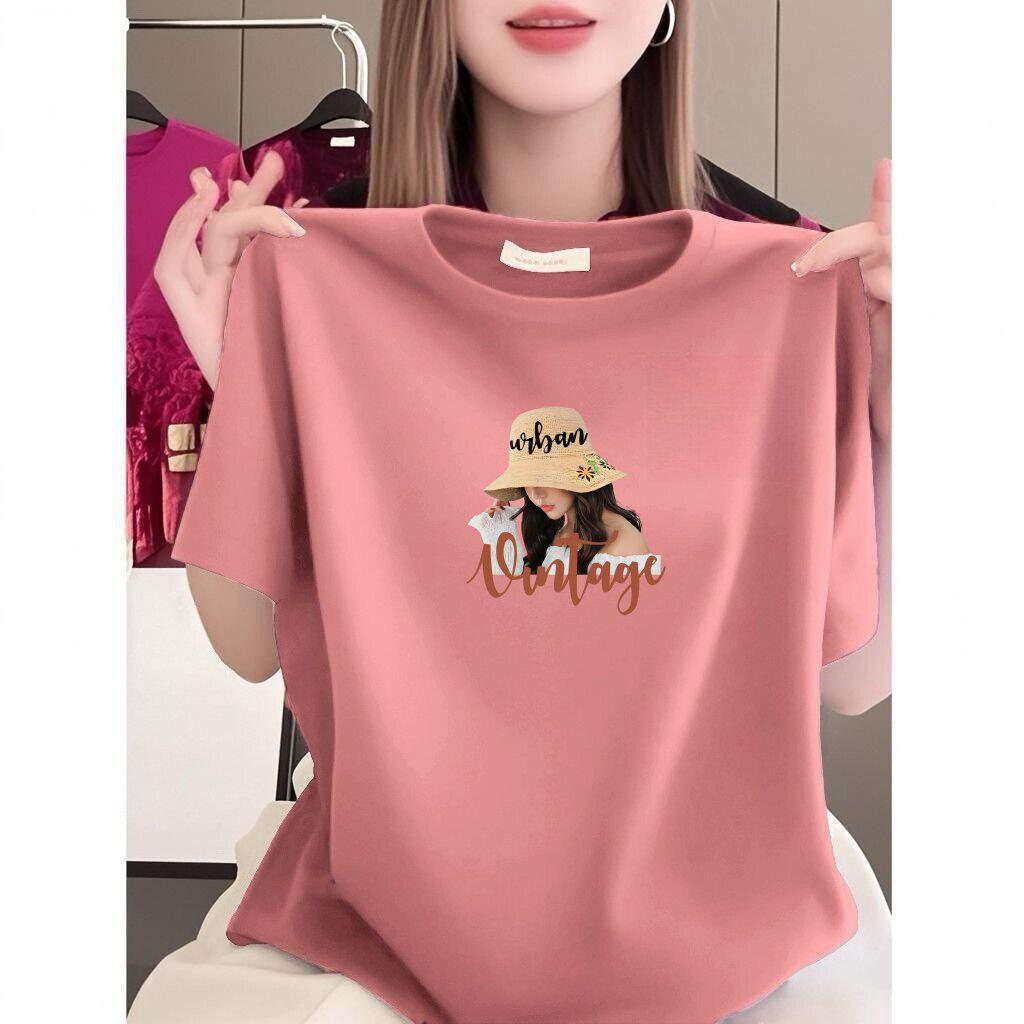 

Korean Retro Print Loose Plus Size Women s T-Shirt, Round Neck, Short Sleeve, Slimming Style 3XL