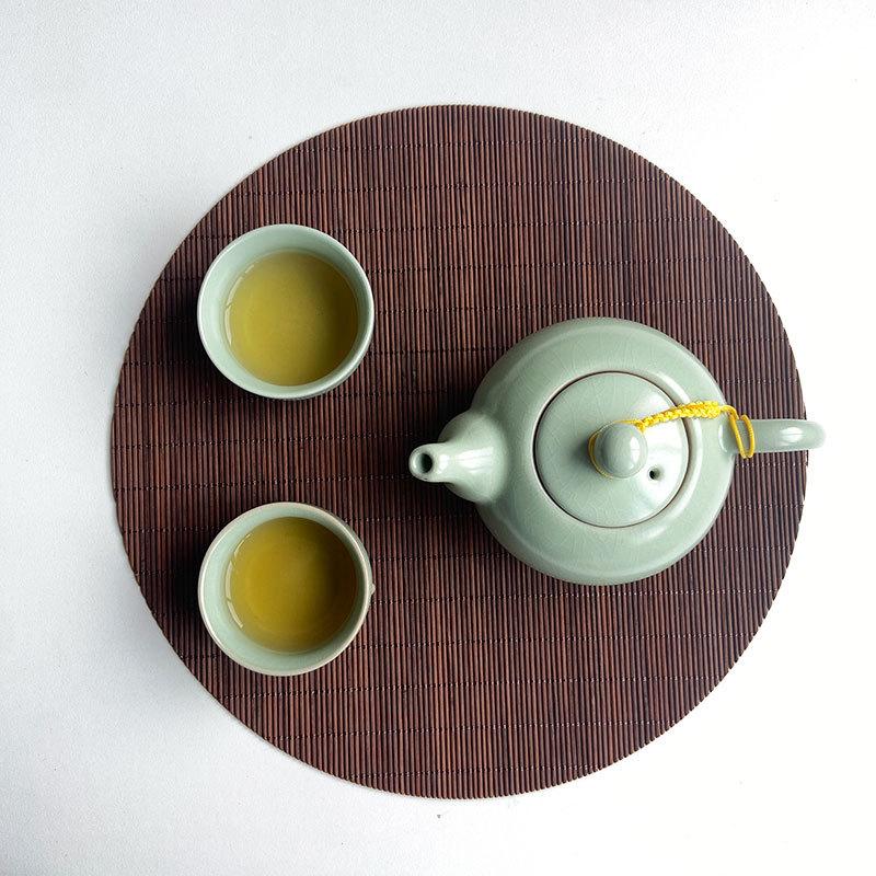 Traditionelles chinesisches Teeservice aus Bambus, ovale, gewebte Bambus-Untersetzer zur Wärmeisolierung, Vintage-Stil, Essentials für die Teezeremonie