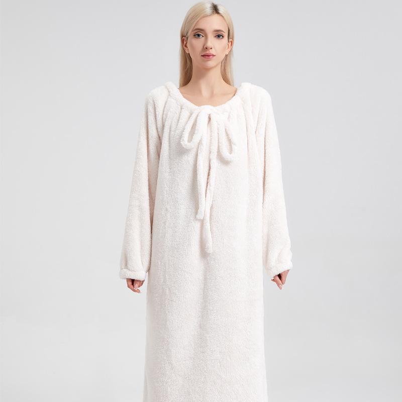 

Жіноча атмосферна коралово-оксамитова домашня одяг великих розмірів Вільна та товста довга зимова піжама one size бежевий