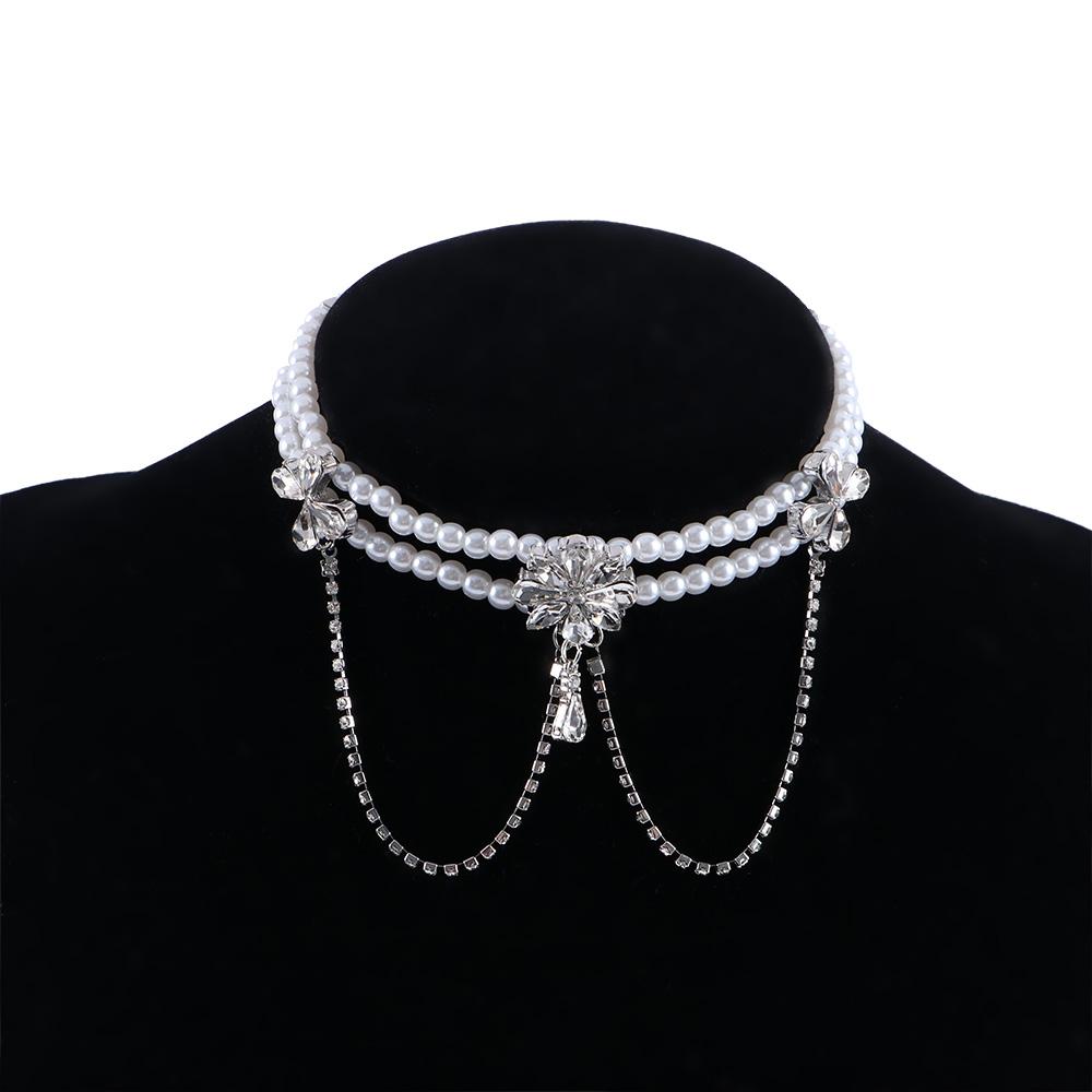 Fairy Rhinestone Mesh Female Multi-layer Necklace Baroque Choker Clavicle Chain Pearl Necklace