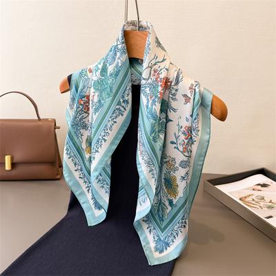 Damen Quadratisches Tuch Seidenimitat Blumendruck Halstuch Bandana Dame Schal Tücher Wickel Kopf Haarband Krawatten