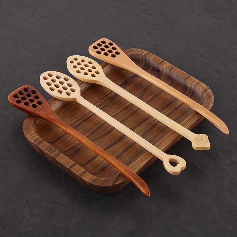 Wooden Honey Coffee Spoon Long Mixing Bee Tools Stirrer Muddler Stirring Stick Dipper Wood Carving Spoons YLE009
