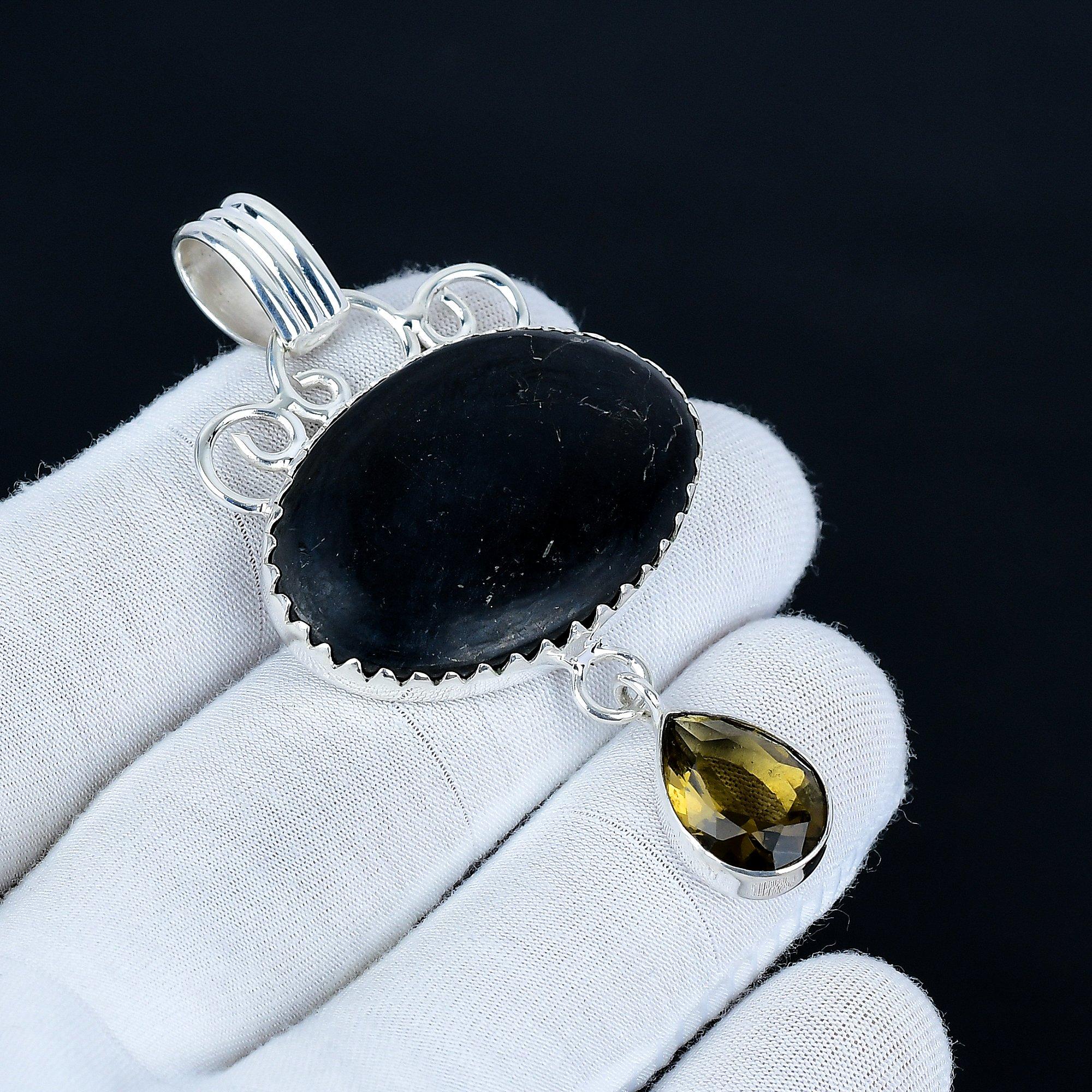 

Black Onyx Pendant, 925 Sterling Silver Handmade Jewelry, Smoky Topaz Silver Pendant, Party Wear Jewelry For Women s, Pendant Christmas Jewelry 7.5 чёрный