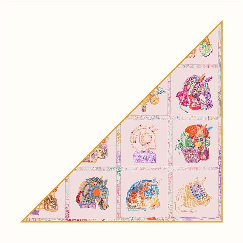 POBING Silk Scarf Women Horse Head Triangle Scarves Head Echarpes Silk Foulards Femme Wraps Beach Shawls Bandana Lady Hijab