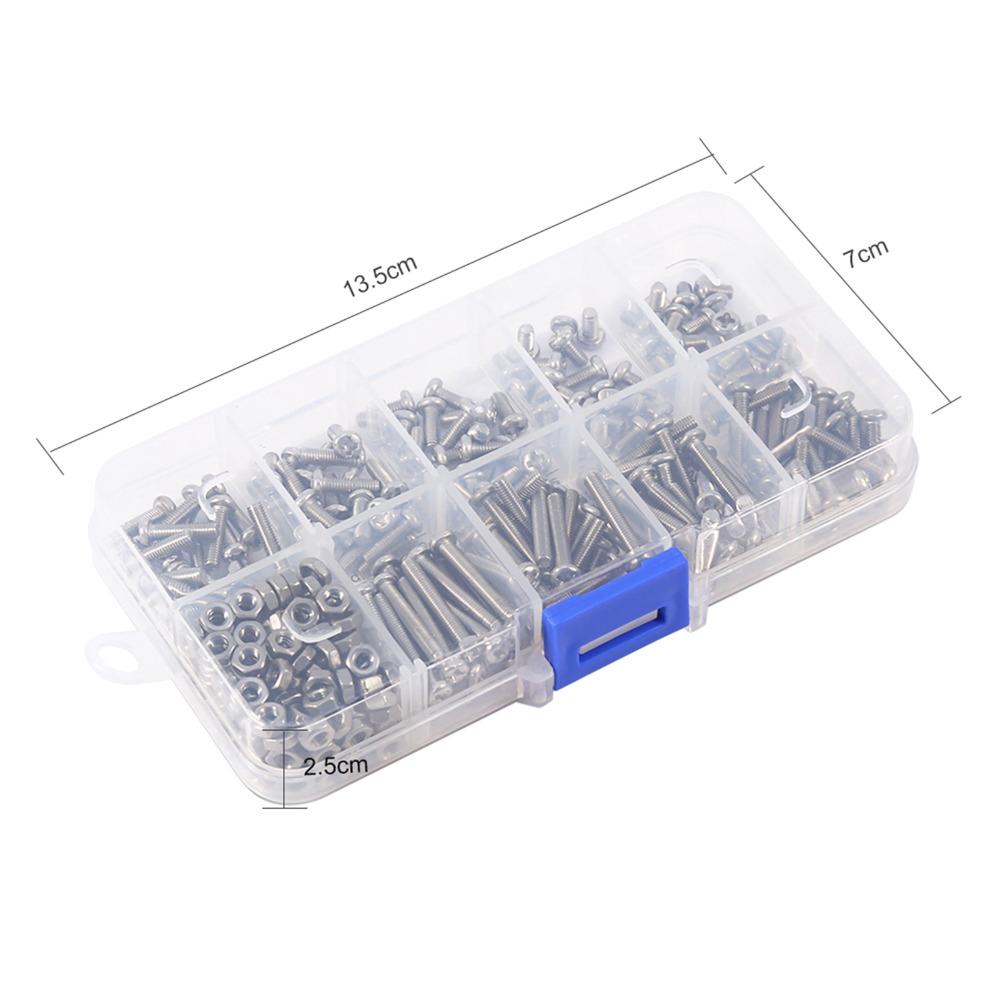 340PCS 304 Stainless Steel Nuts and Bolts Assortment Kit Metric M3 Full Thread Hardware Fastener Set