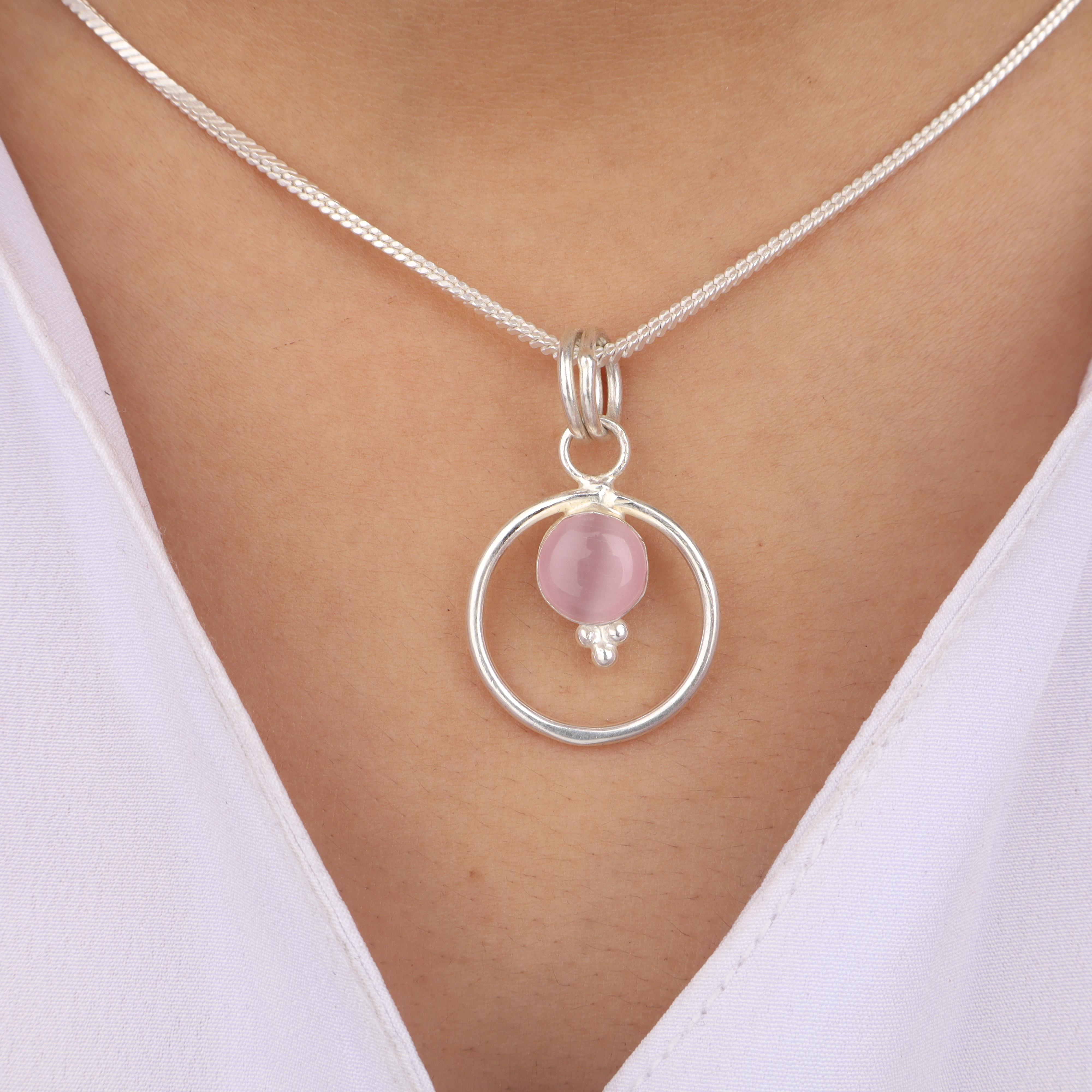 

Pink Cat s Eye Gemstone 925 Sterling Silver Jewelry Handmade Pink Stone Pendant 1.2 For Her PP-68-37