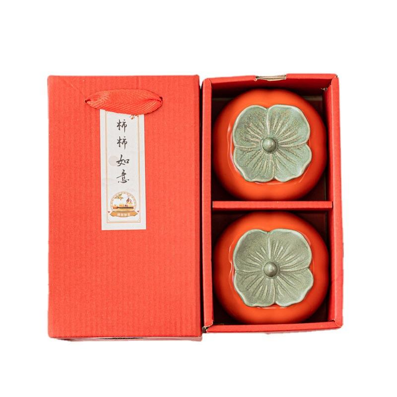 Tea Can Ceramic Everything Sealed Jar Happy Candy Tea Box Ruyi Souvenir Wedding Candy Jar Persimmon Gift