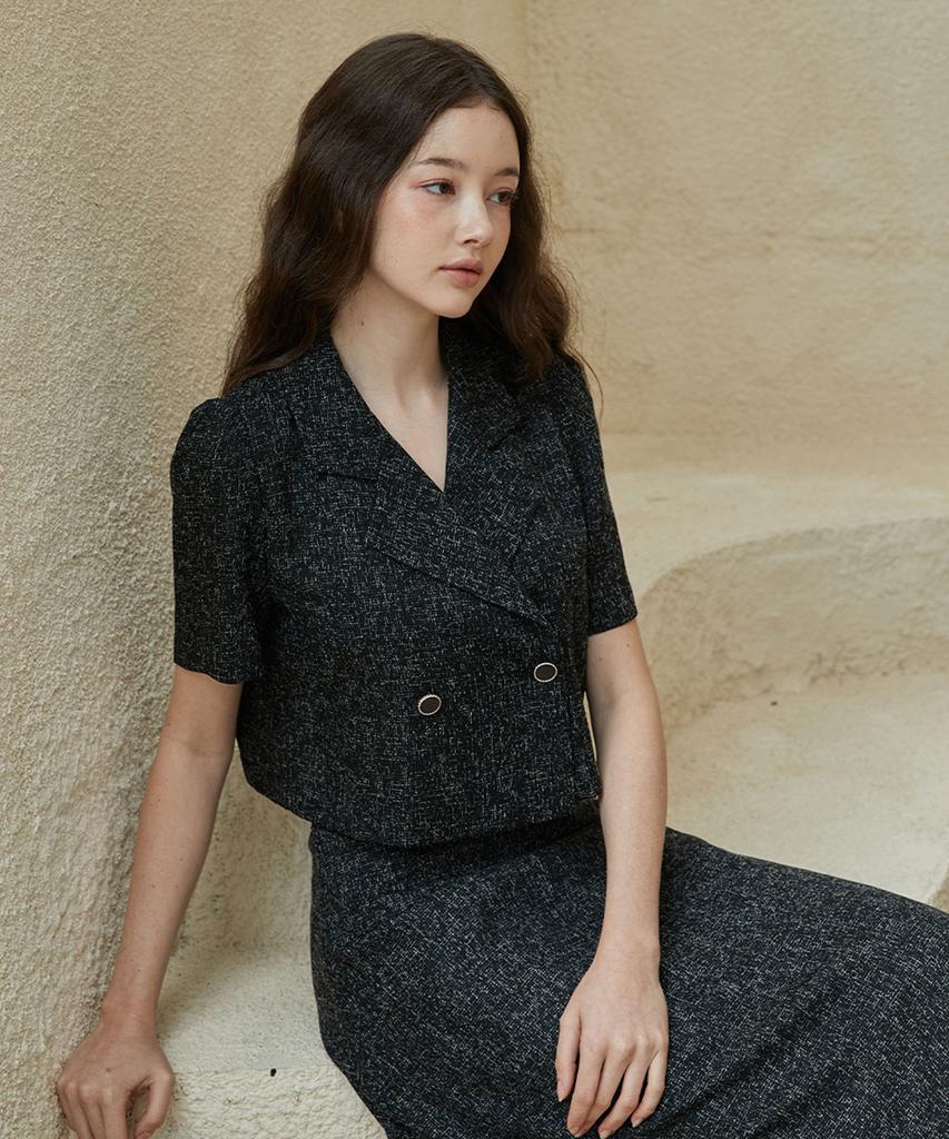 Bye Bye Seop Tweed A-Line Long Skirt Black [T42]
