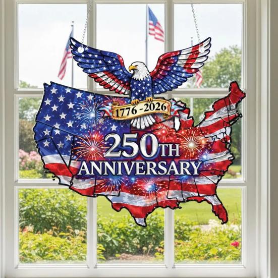 USA 250th Anniversary Suncatcher 1776-2026 Acrylic Window Hanging Ornament American Eagle Patriotic Sun