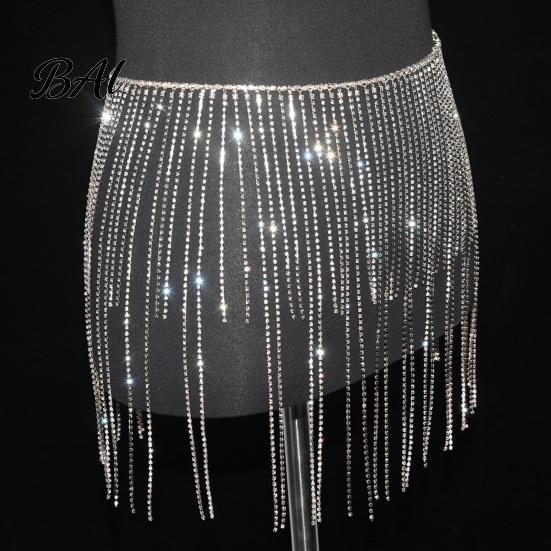 Adjustable Waist Chain for Parties Rhinestone Tassel Women, Sparkly Sexy Belly Dance Body Skirt-Style Hip Accessory, Elastic Belt Stage Performance