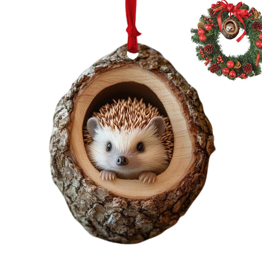 2D Cute Christmas Acrylic Pendant Animal Christmas Ornaments Animal Raccoon Owl Squirrel Hedgehog Bunny Bird Wildlife Ornaments